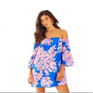 Lilly Pulitzer off the shoulder dress with bell sleeves size L